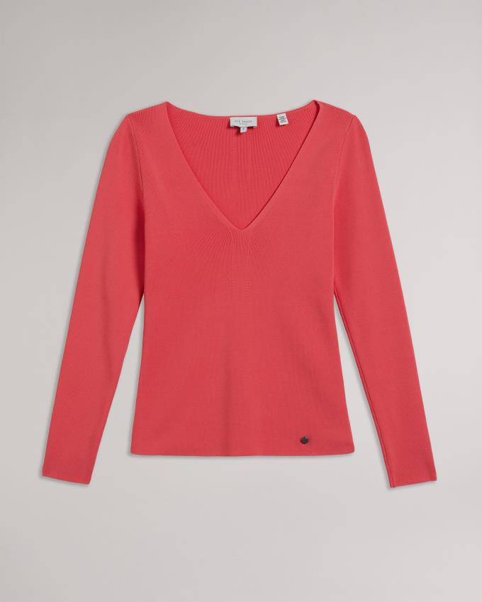 Hauts Ted Baker V Neck Slim Fit Knit Corail Femme | NKA-93416712